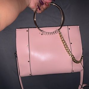 Blush pink Vegan leather purse with gold handle